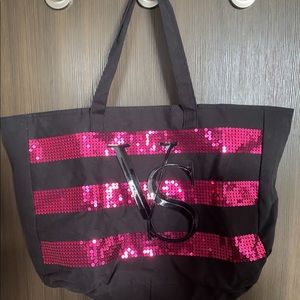 VS black and pink sequin tote
